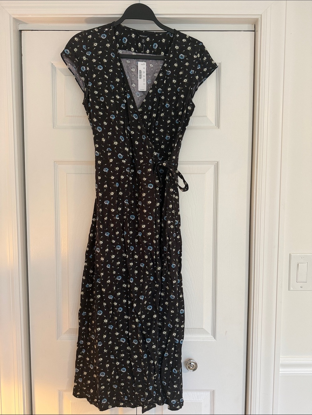 J. Crew Mercantile Black Floral Wrap Dress with Blue Accents